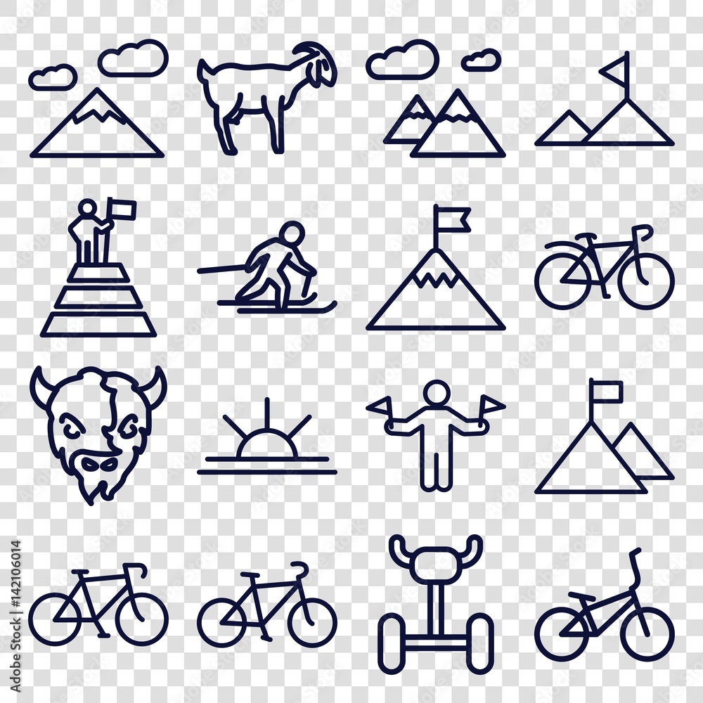 Set of 16 mountain outline icons