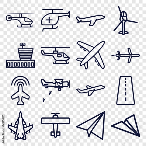Set of 16 aviation outline icons