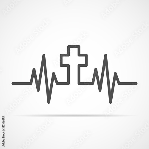 Heartbeat icon with Christian cross. Vector illustration.