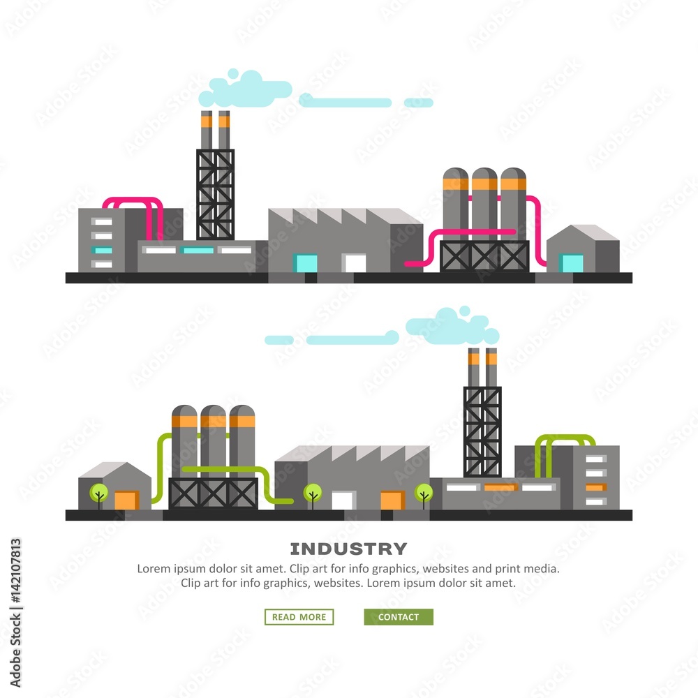Industrial buildings, manufacturing. Vector illustration.