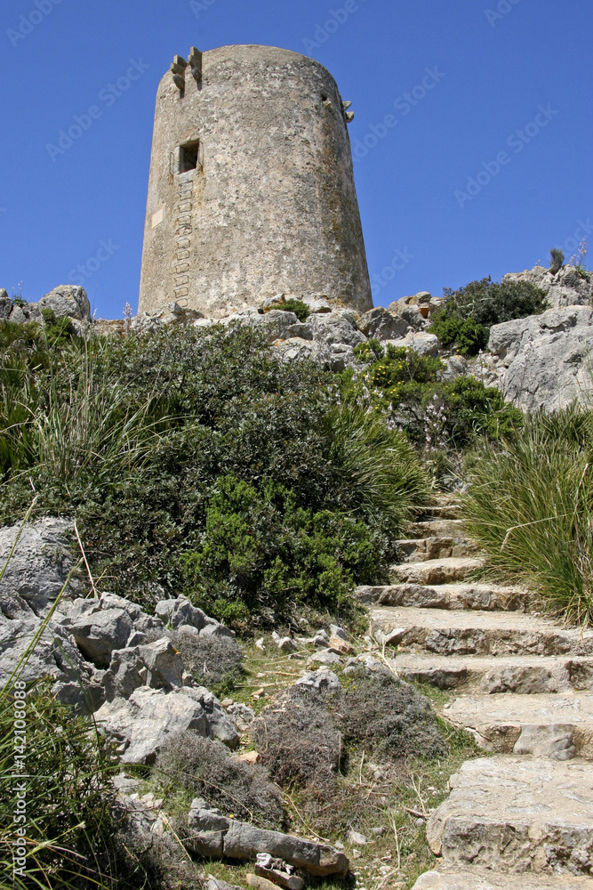 Watchtower next to Albercutx at Port de Pollença, Mallorca, Balearic Islands, Spain, Europe