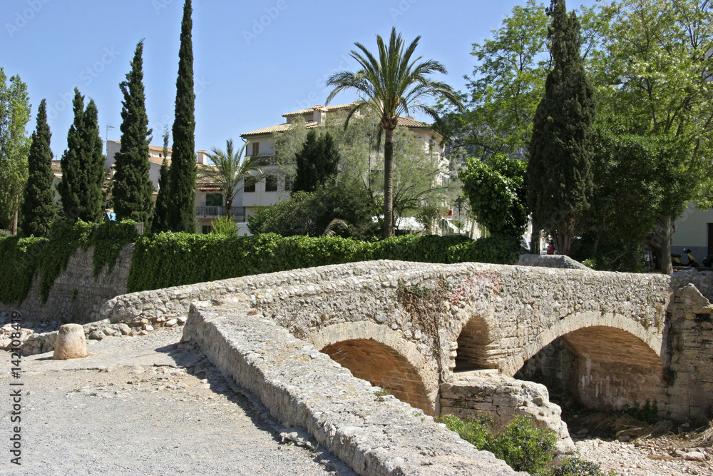 Historical Roman bridge in Pollensa, Mallorca, Balearic Islands, Spain, Europe