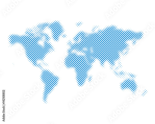 Halftone world map. Vector illustration