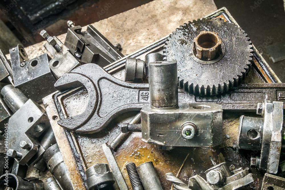 a set of tools and machine parts a set of tools and machine parts