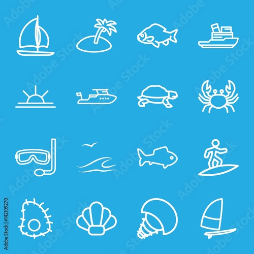 Set of 16 ocean outline icons