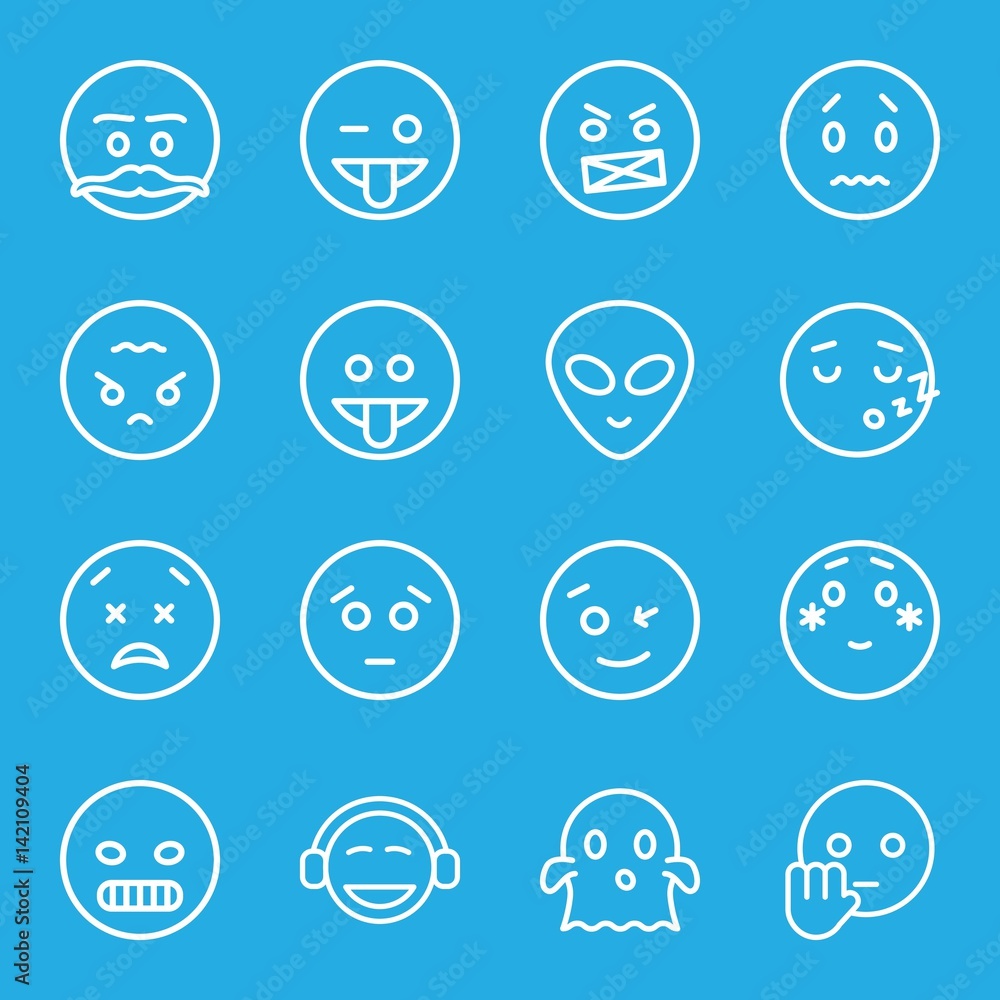 Set of 16 emoticon outline icons Set of 16 emoticon outline icons