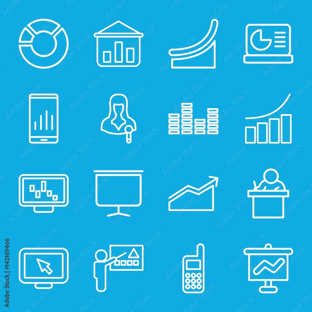 Set of 16 presentation outline icons Set of 16 presentation outline icons