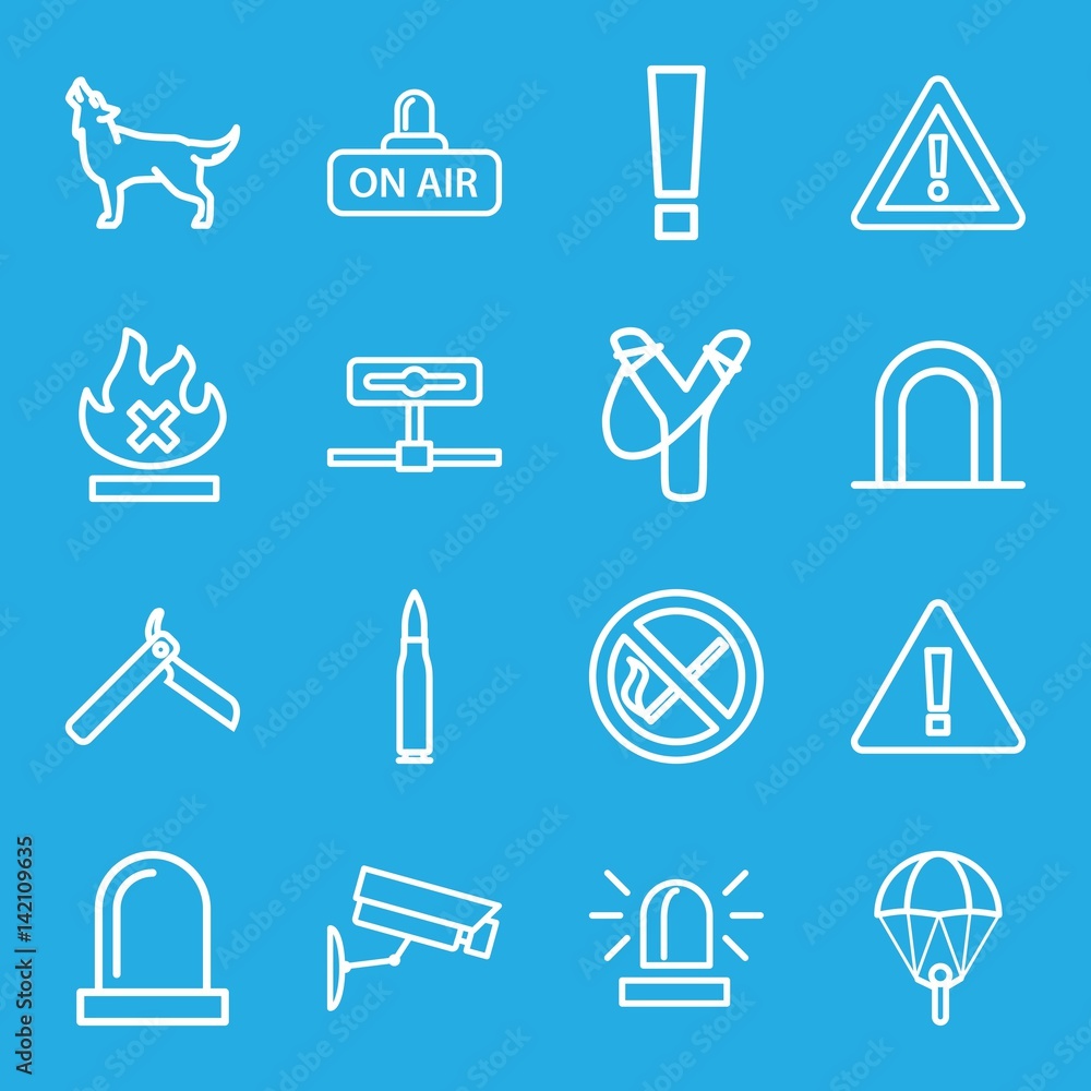 Set of 16 danger outline icons Set of 16 danger outline icons
