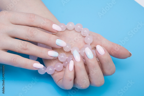 Natural nails and amazing clean manicure. Gel polish applied.