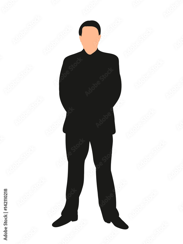 Vector, isolated silhouette of a man standing, hands behind his back