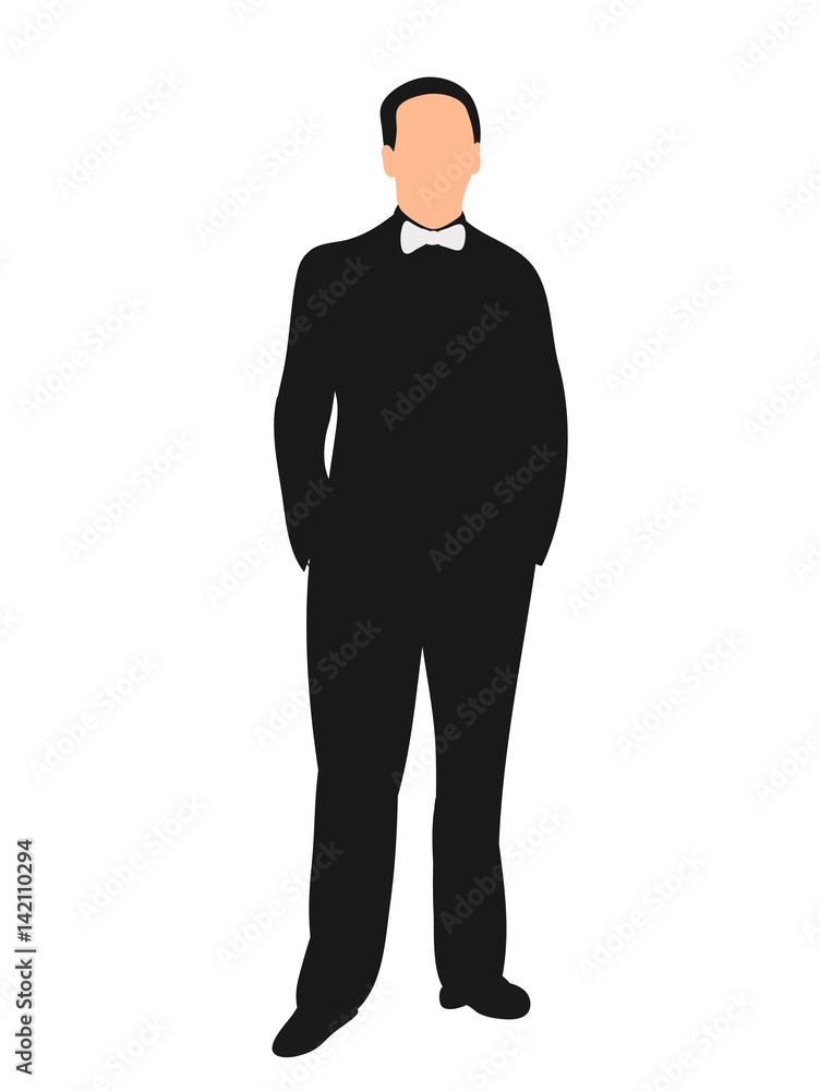 Vector, isolated silhouette man in shirt with butterfly