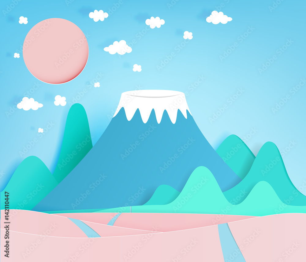 Colorful mountain paper cut style background Colorful mountain paper cut style background