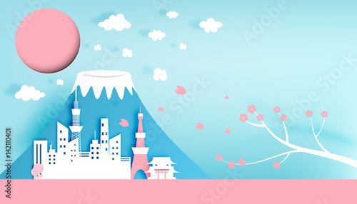 Tokyo japan city paper art style