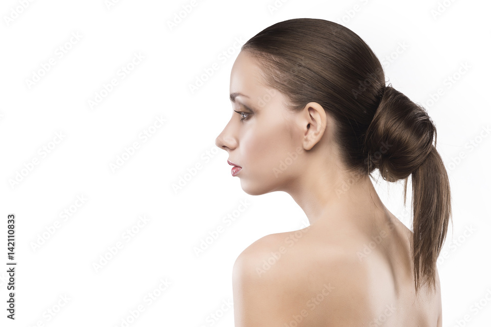 beauty female portrait with naked shoulders isolated on white beauty female portrait with naked shoulders isolated on white