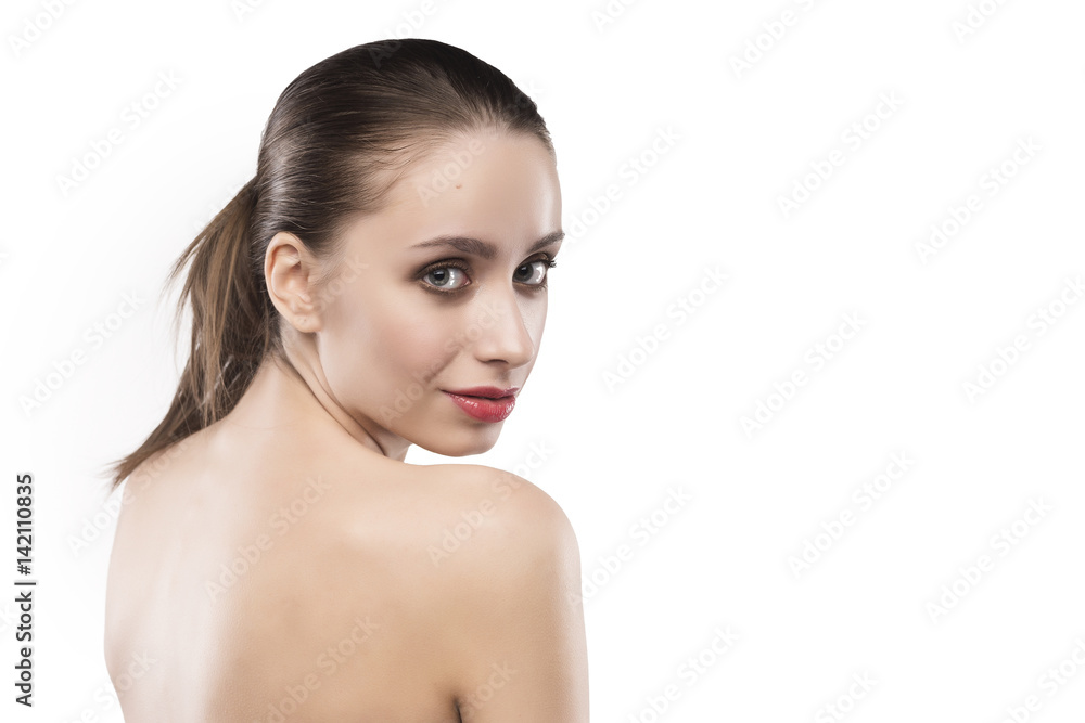 beauty female portrait with naked shoulders isolated on white beauty female portrait with naked shoulders isolated on white