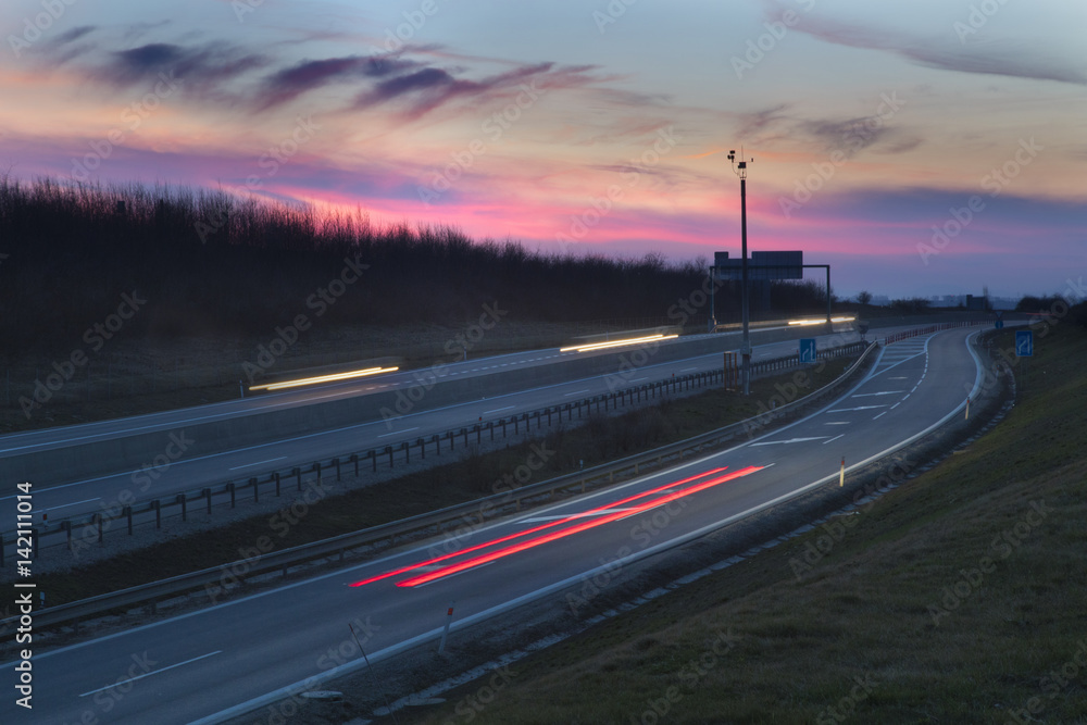 sunset over highway, Nitra, Slovakia
