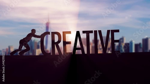 Creative - Businessman silhouette pushing thematic title
