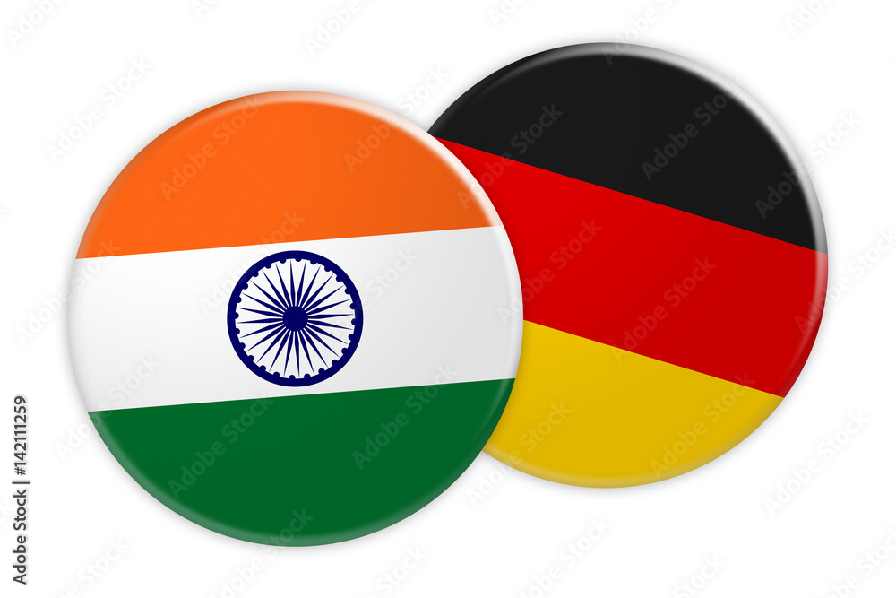 News Concept: India Flag Button On Germany Flag Button, 3d illustration on white background News Concept: India Flag Button On Germany Flag Button, 3d illustration on white background