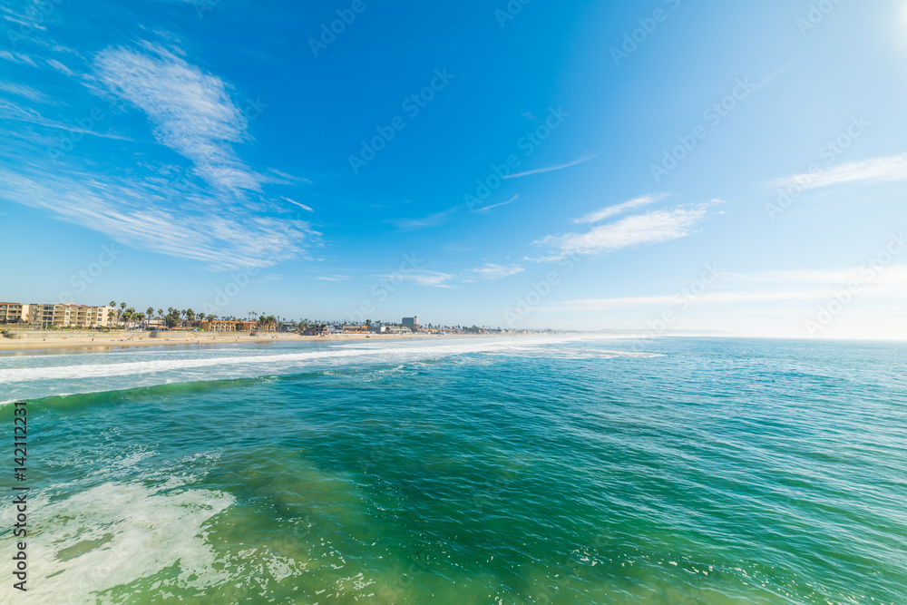 Blue sea in San Diego shoreline