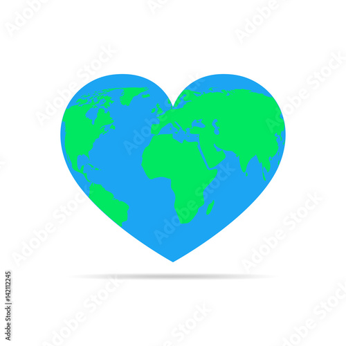 Heart with earth map. Vector illustration