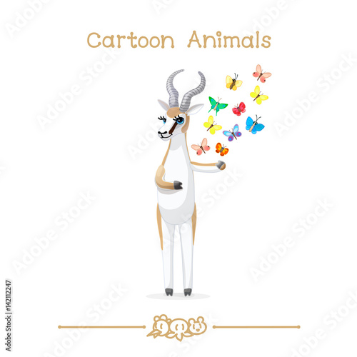 Toons series cartoon animals: gazelle dorcas and butterflies
