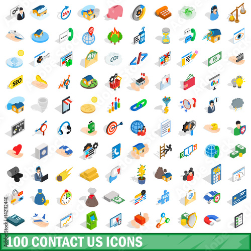 100 contact us icons set  isometric 3d style