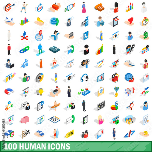 100 human icons set, isometric 3d style