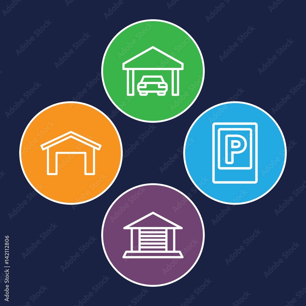 Set of 4 garage outline icons Set of 4 garage outline icons
