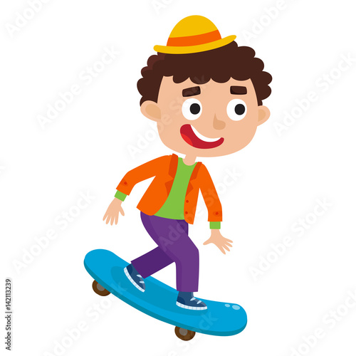 Vector illustration of boy on skateboard in isolated on white