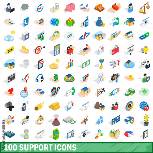 Wallpaper Mural 100 support icons set, isometric 3d style Torontodigital.ca