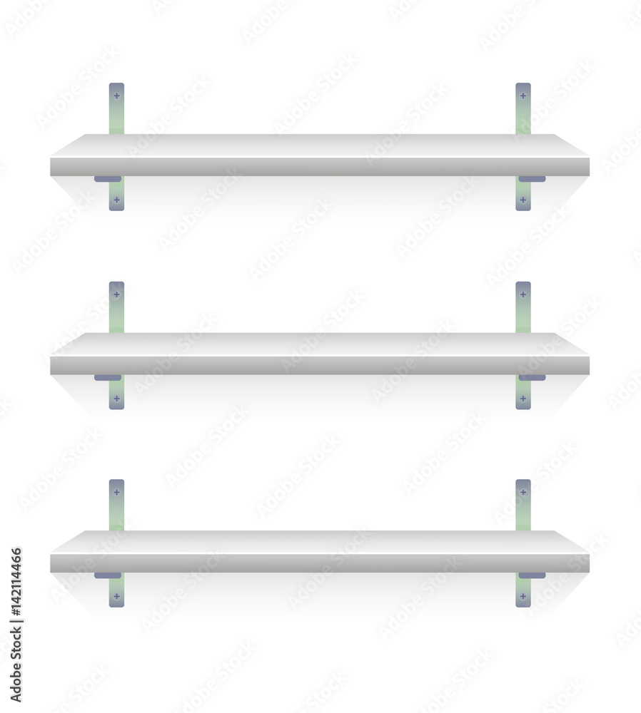 White empty book shelves. Vector cartoon illustration Stock Vector