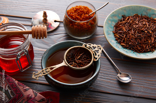 kukicha tea served in bowl photo