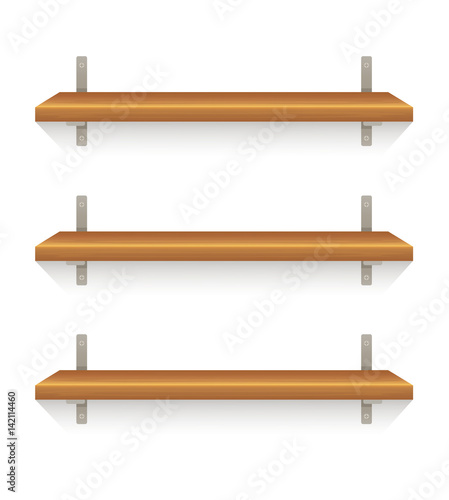 Empty wooden brown shelves. Vector cartoon illustration