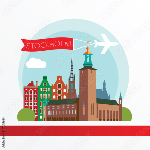 Stockholm Sweden skyline silhouette flat design vector illustration