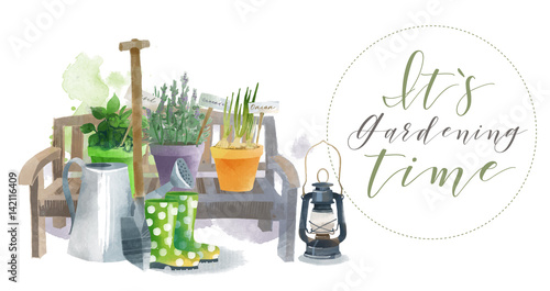 Gardening. Watercolor set.