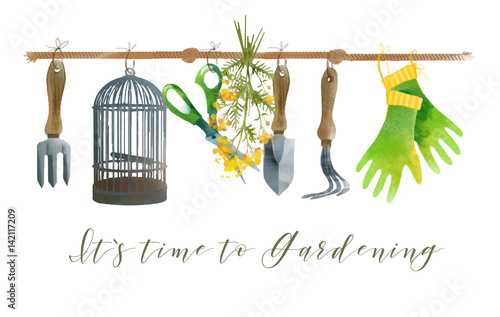 Gardening. Watercolor set.