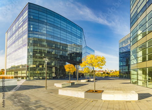 Szczecin, Poland-October 2016: modern office complex in autumn afternoon