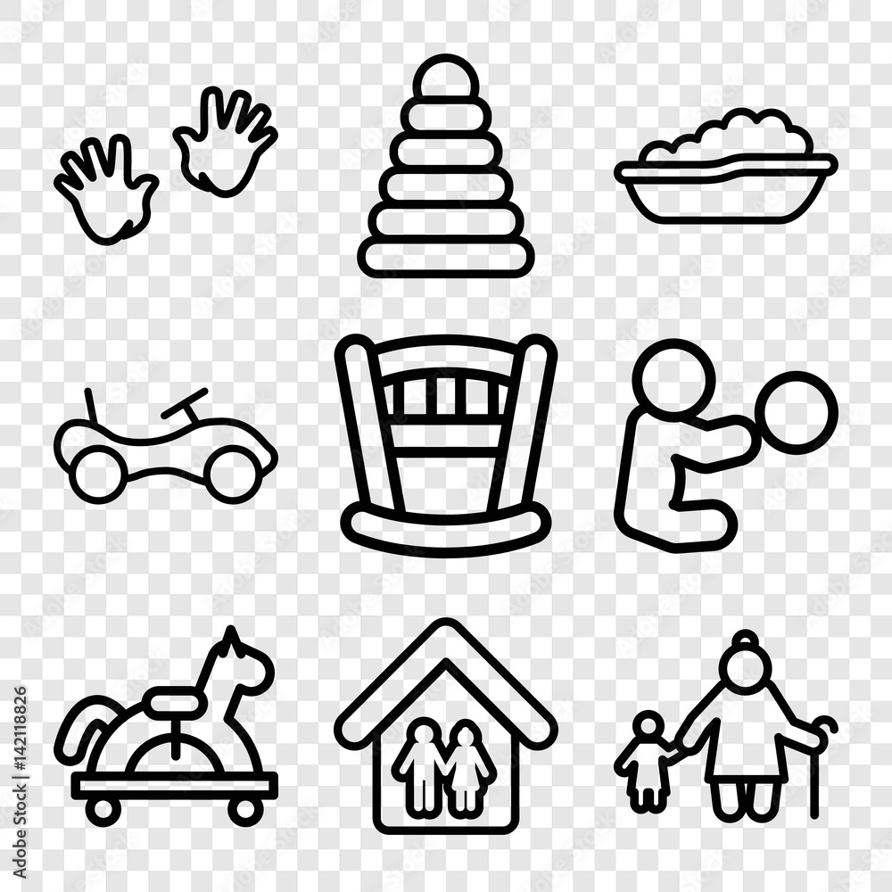 Fototapeta premium Set of 9 child outline icons