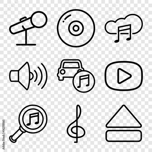 Set of 9 audio outline icons