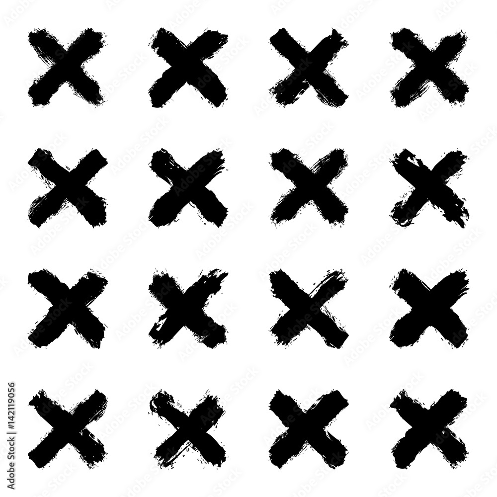 Obraz premium Set black cross brushstroke paint