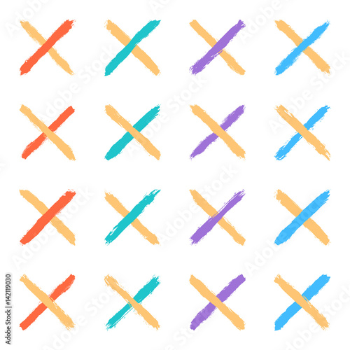 Set color cross brushstroke paint