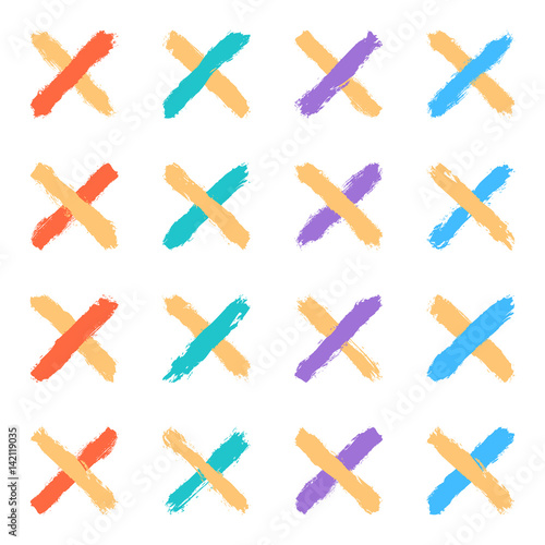 Set color cross brushstroke paint