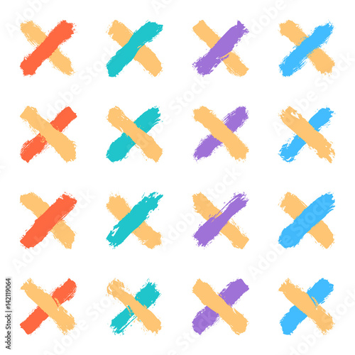 Set color cross brushstroke paint