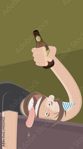 drunk man with bottle of beer