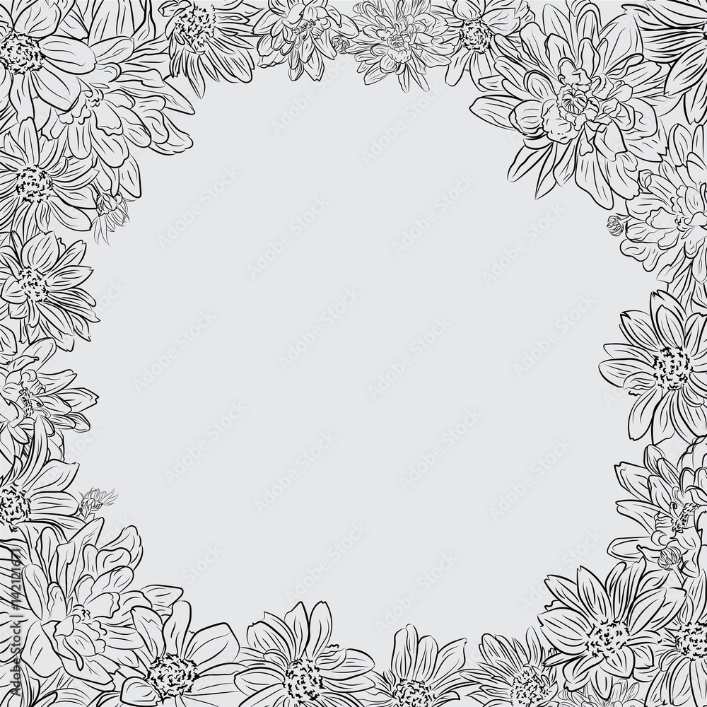 Vintage chrysanthemum sketch. Flower background. Hand drawn background, frame with chrysanthemum flower. Flower illustration.