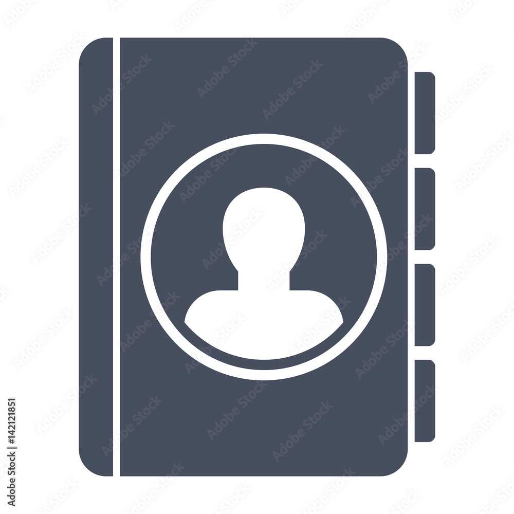 Contact book, black vector silhouette isolated on white background