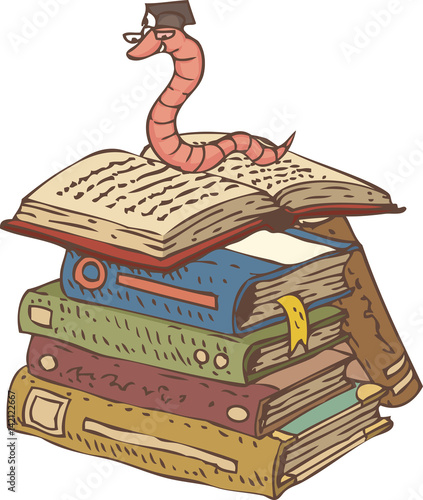 Bookworm on the Stack of Old Books