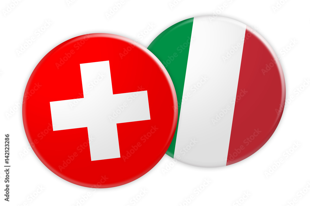 Fototapeta premium News Concept: Switzerland Flag Button On Italy Flag Button, 3d illustration on white background