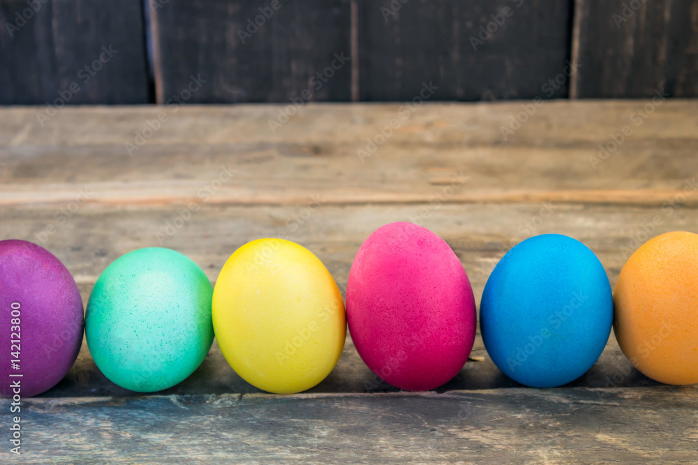 Easter eggs on a wooden table Easter eggs on a wooden table