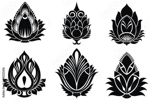 Fototapeta Naklejka Na Ścianę i Meble -  Set of illustration decorative lotuses